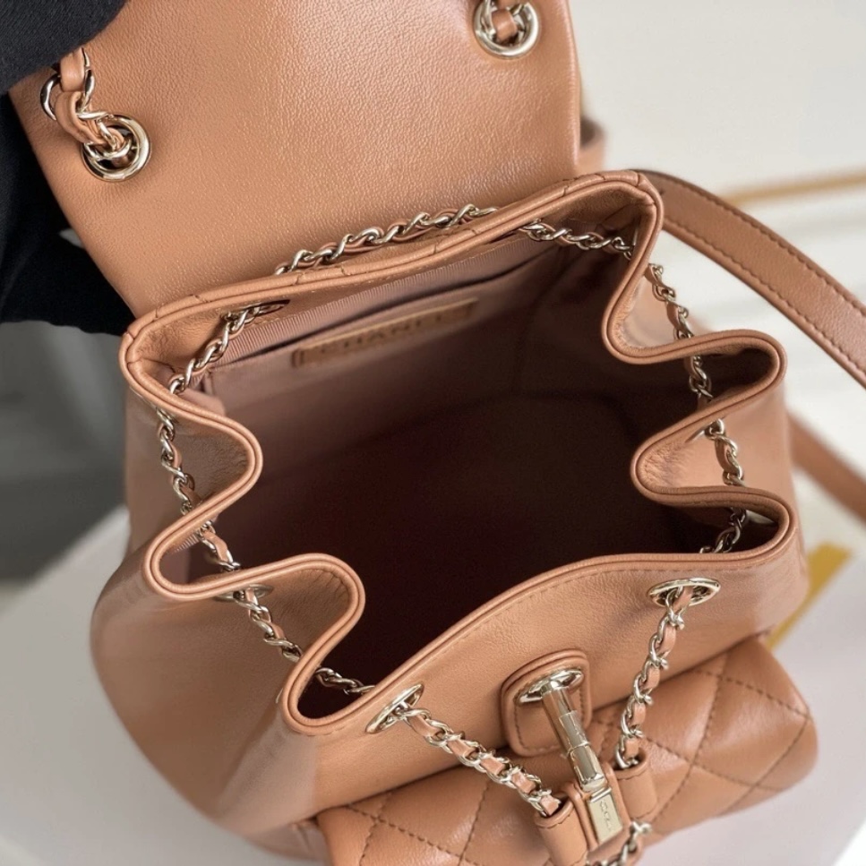 CHANEL 24P Duma Drawstring Backpack One Pocket Grained Shiny Calfskin