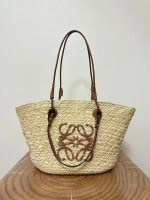 LOEWE Paula's Ibiza Anagram medium leather-trimmed woven raffia tote