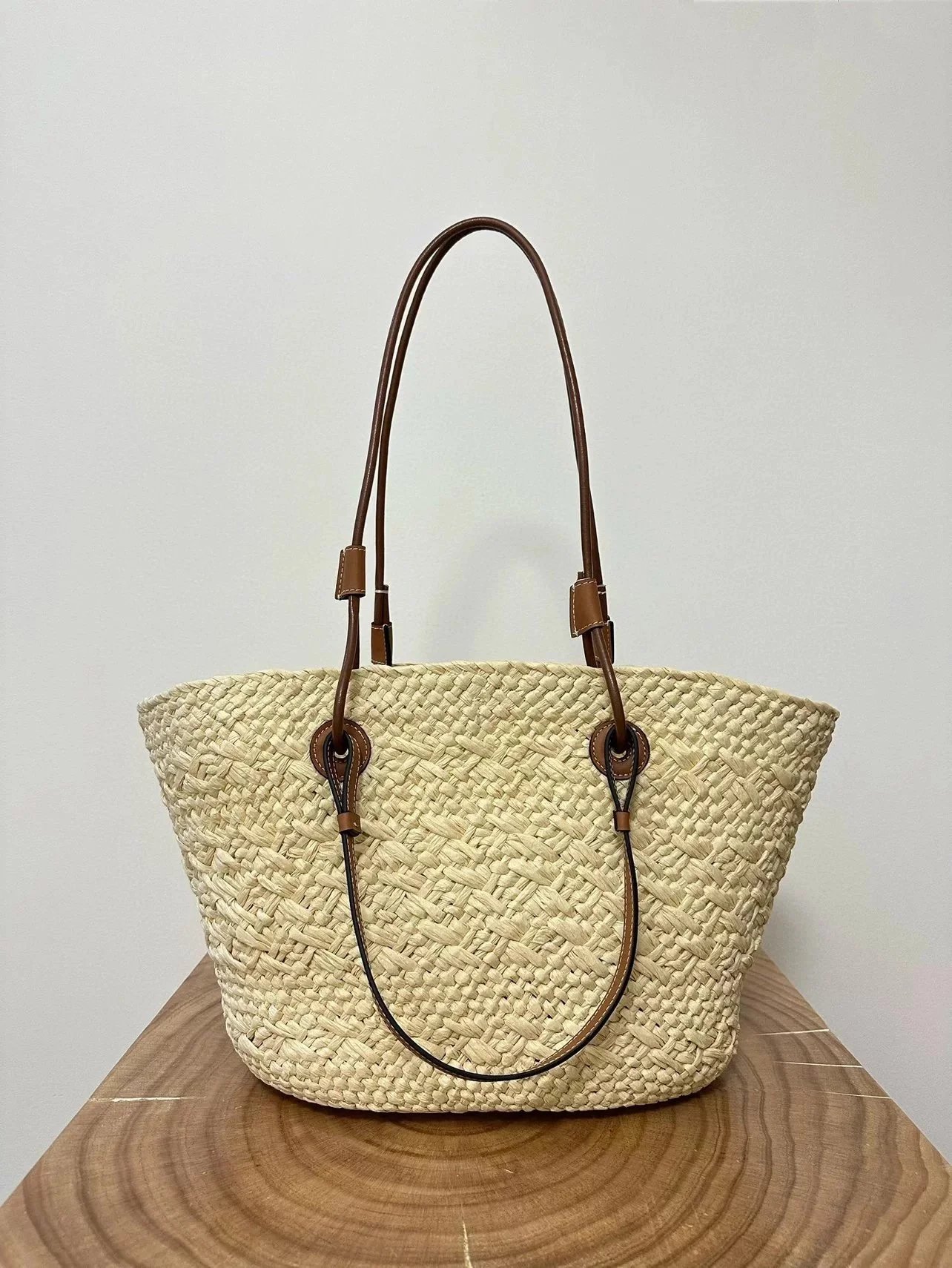 LOEWE Paula's Ibiza Anagram medium leather-trimmed woven raffia tote