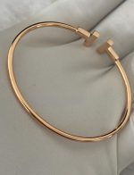 Tiffany Double T Narrow Wire Bracelet With Diamond and MOP