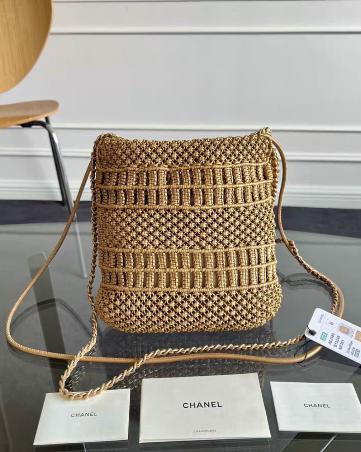 CHANEL 22 Mini Handbag Metallic Calfskin Macrame & Gold-Tone Metal Gold