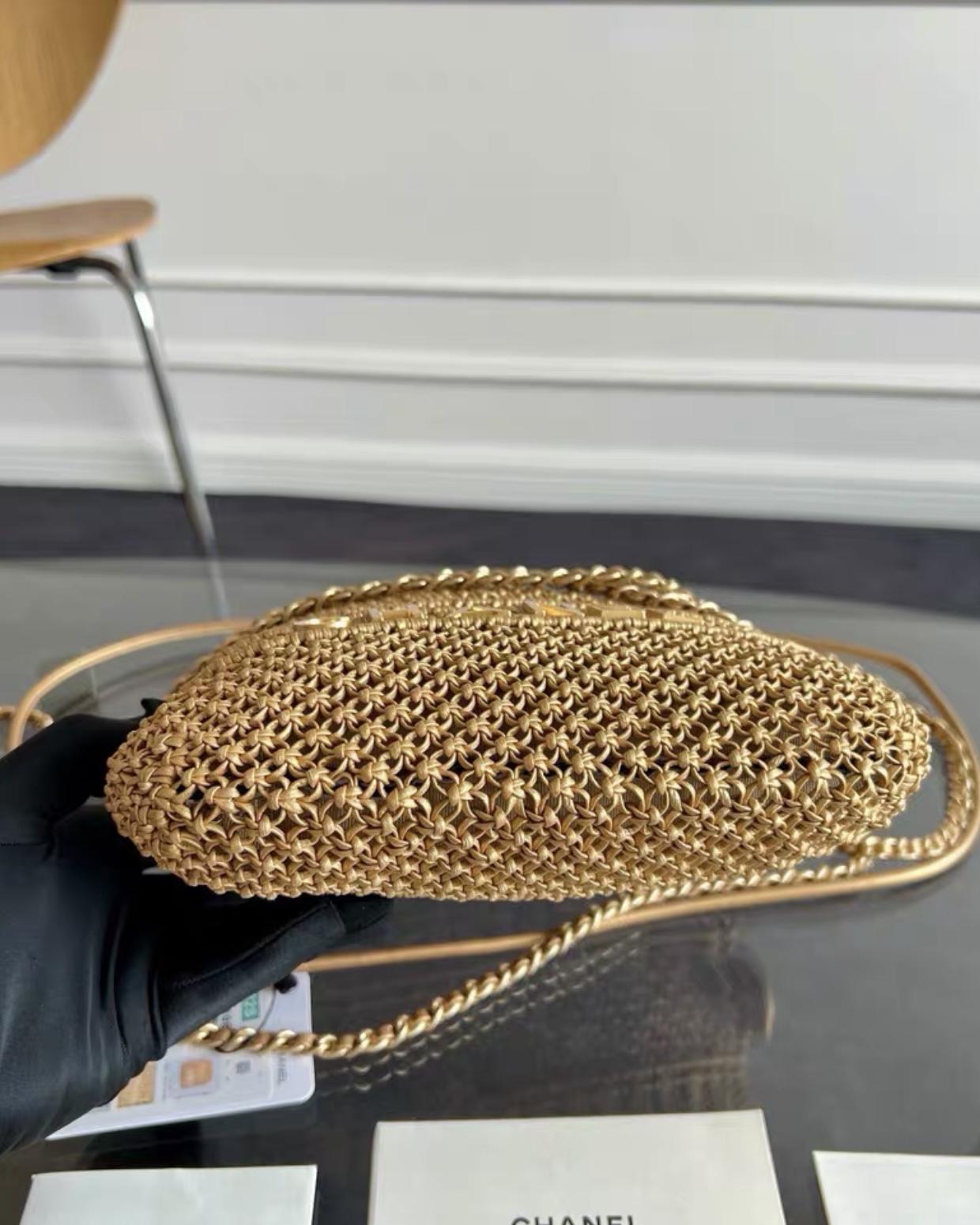 CHANEL 22 Mini Handbag Metallic Calfskin Macrame & Gold-Tone Metal Gold