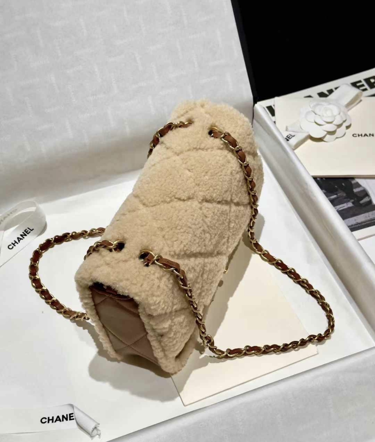 CHANEL 24K Teddy Bear-Shearling Flap Bag