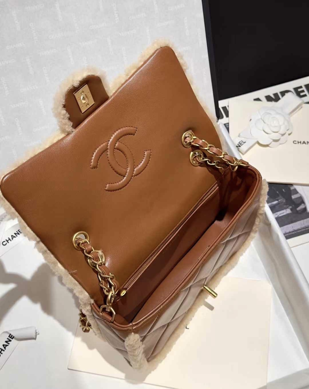 CHANEL 24K Teddy Bear-Shearling Flap Bag