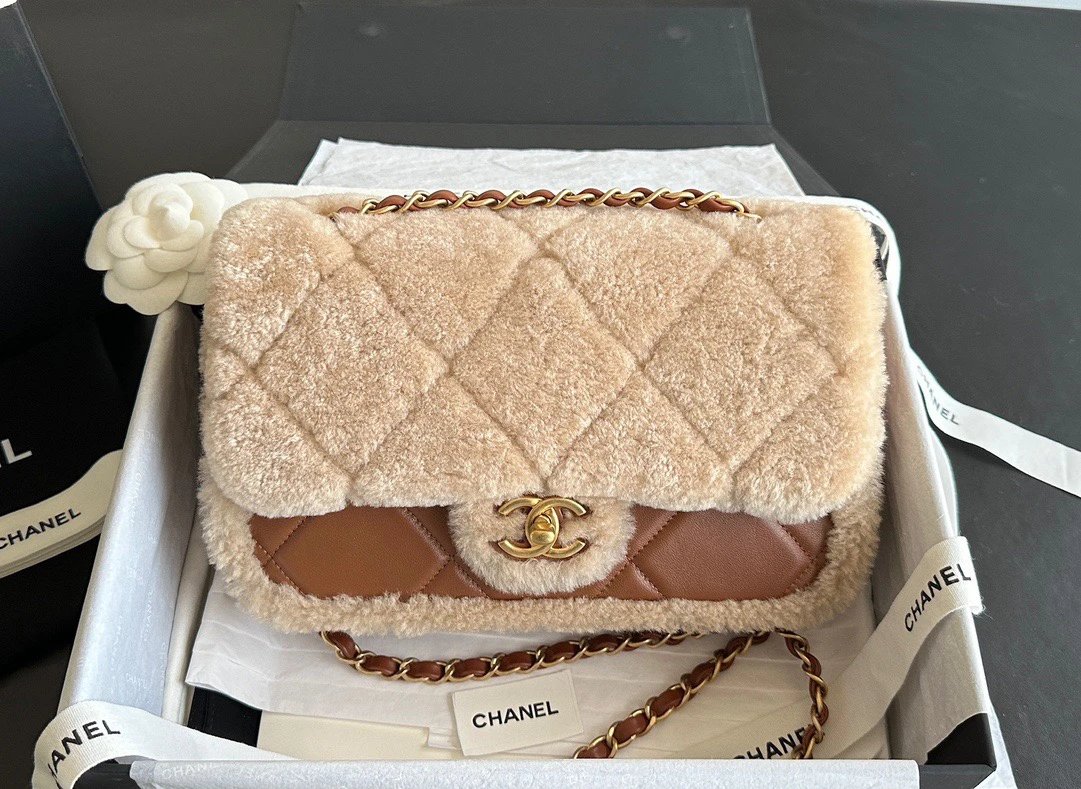CHANEL 24K Teddy Bear-Shearling Flap Bag