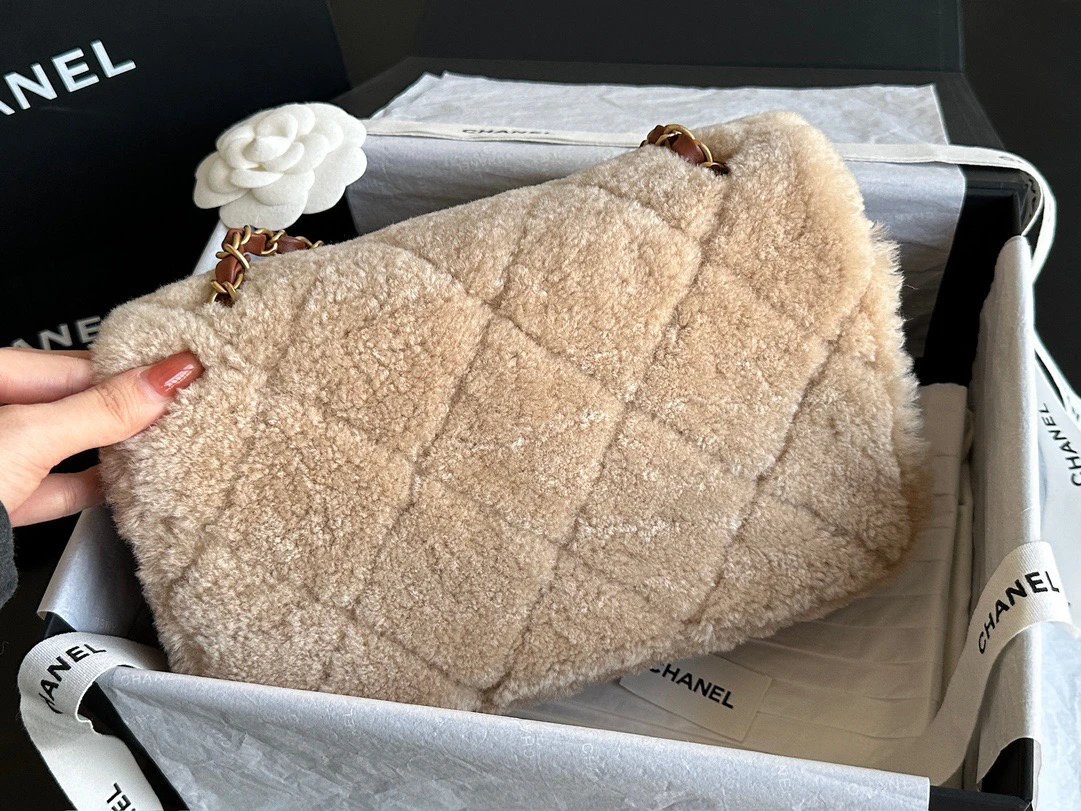 CHANEL 24K Teddy Bear-Shearling Flap Bag