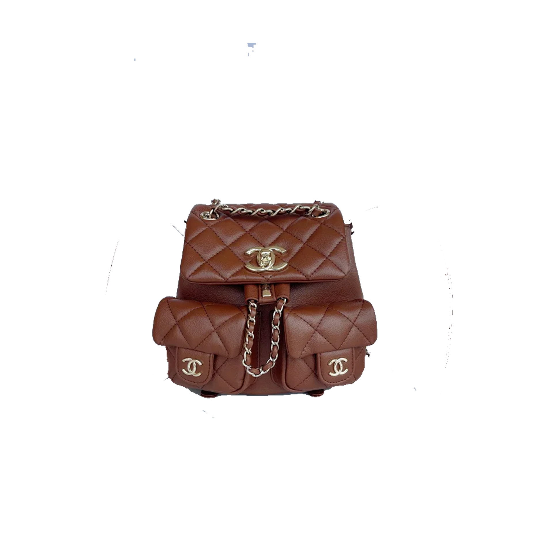 CHANEL 23A Duma Drawstring Backpack Two Pokect Caviar Cognac/Purple
