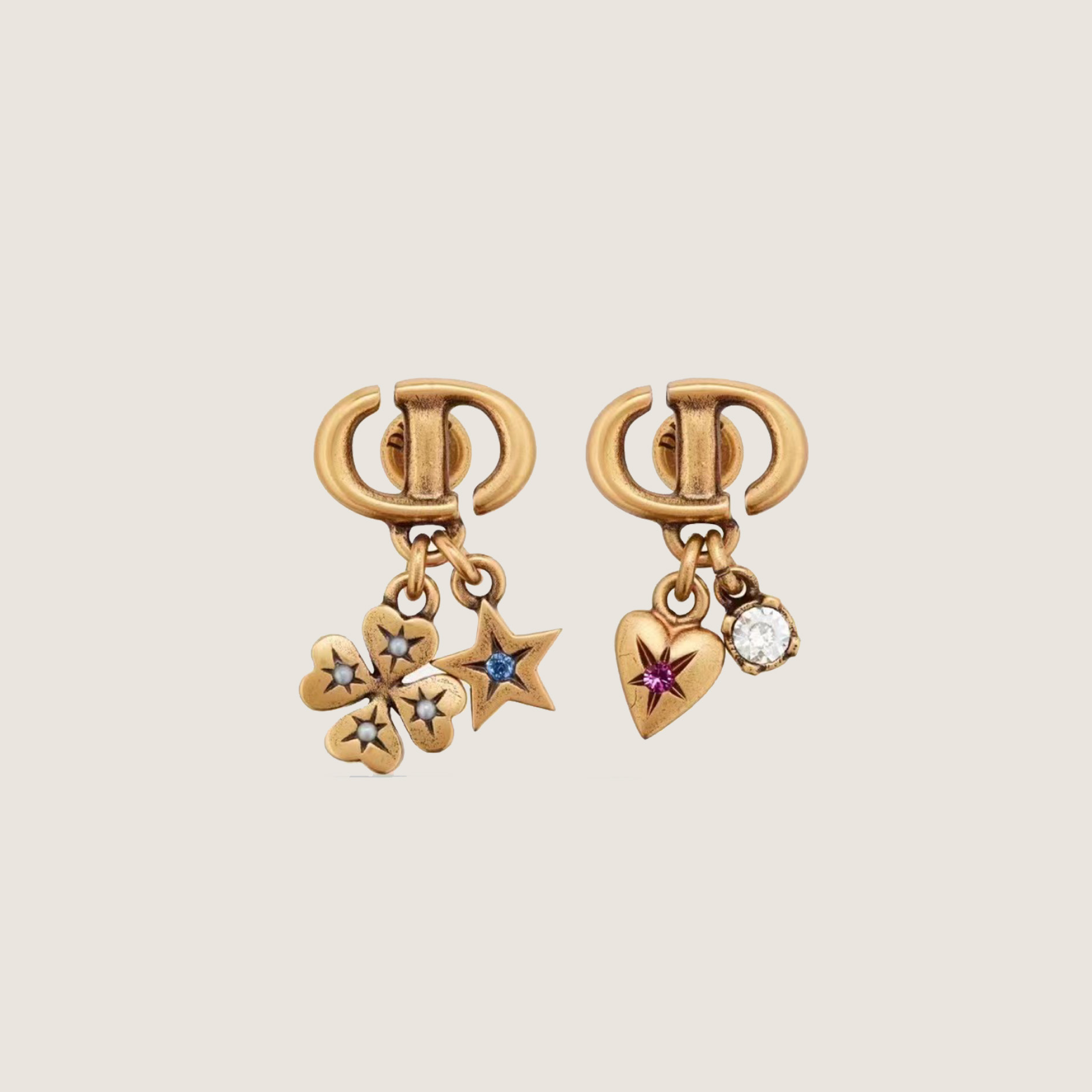 DIOR Heart-Shaped Pendant Resin Pearls Crystals Gold, Collection I