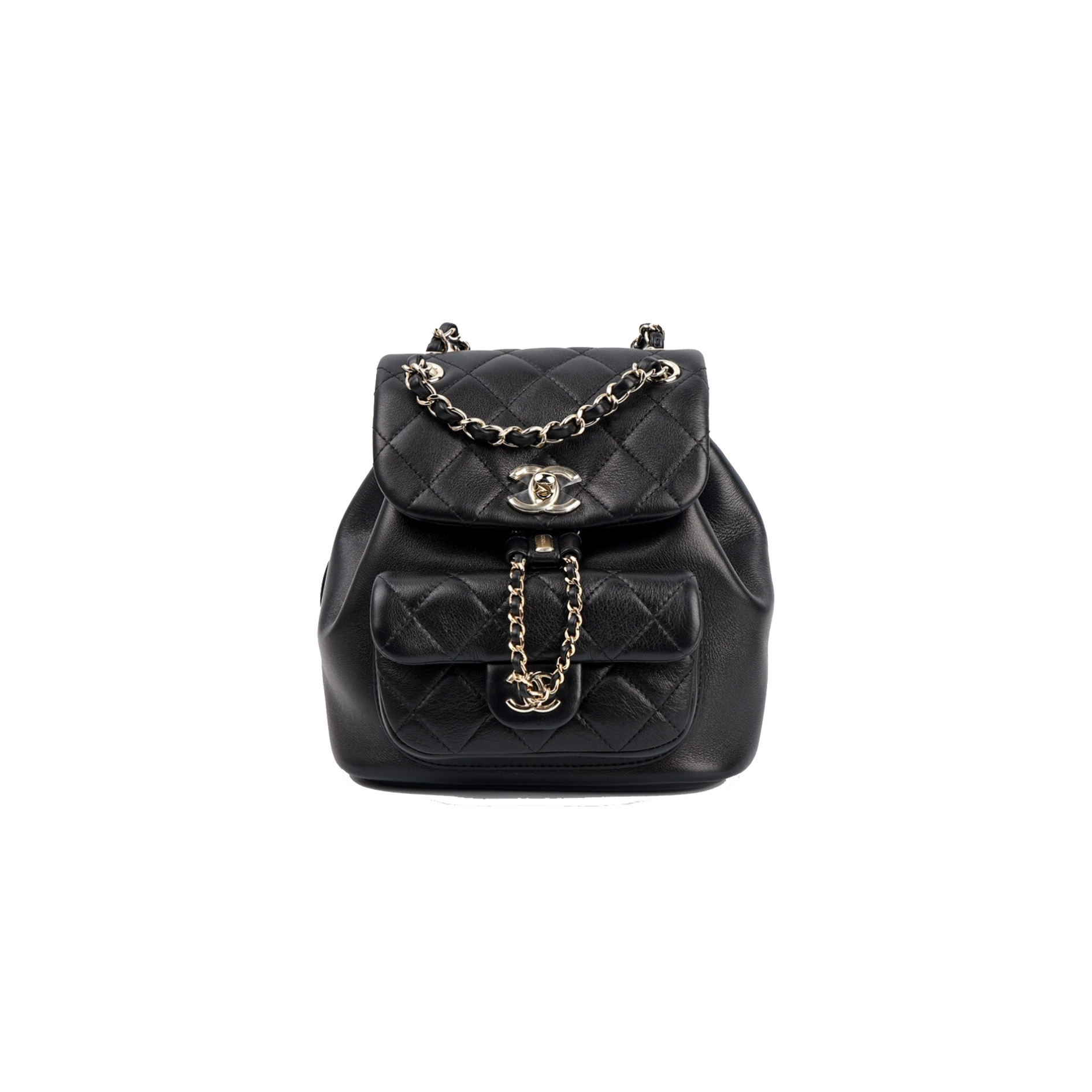 CHANEL 24P Duma Drawstring Backpack One Pocket Grained Shiny Calfskin