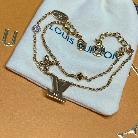 LV Logo Charm Metal Faux Crystal Couple Bracelet