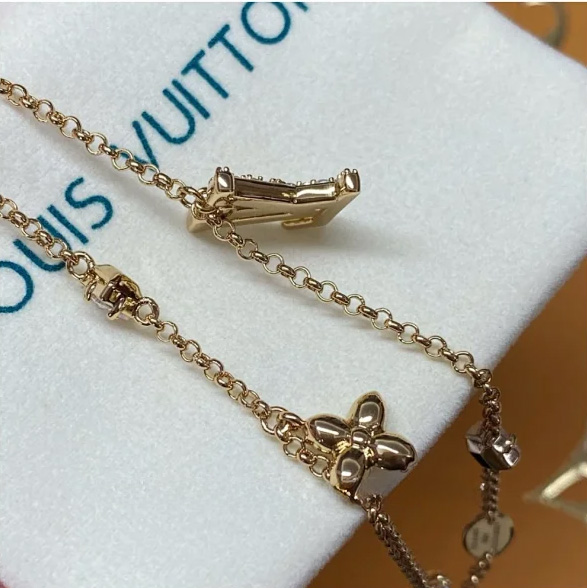 LV Logo Charm Metal Faux Crystal Couple Bracelet