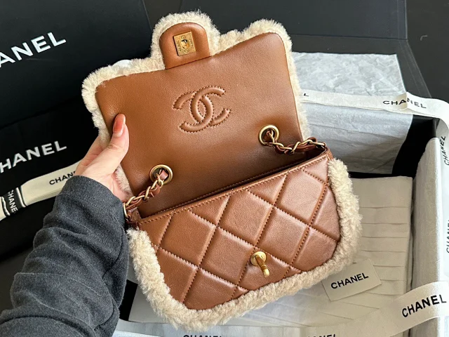 CHANEL 24K Teddy Bear-Shearling Flap Bag