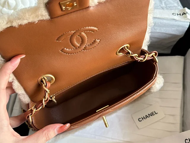 CHANEL 24K Teddy Bear-Shearling Flap Bag