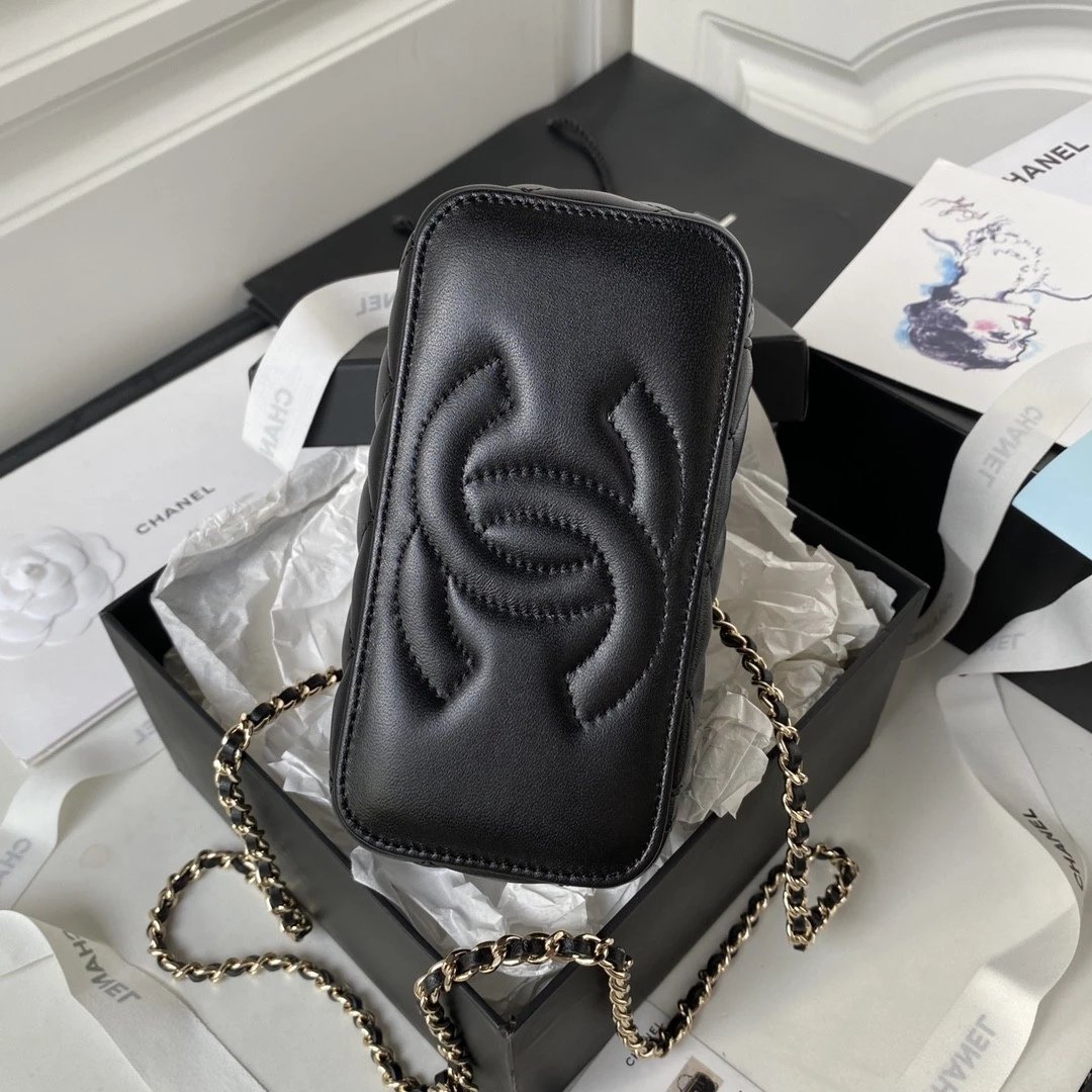 CHANEL 23K Logo Handle Lambskin Box Makeup Bag