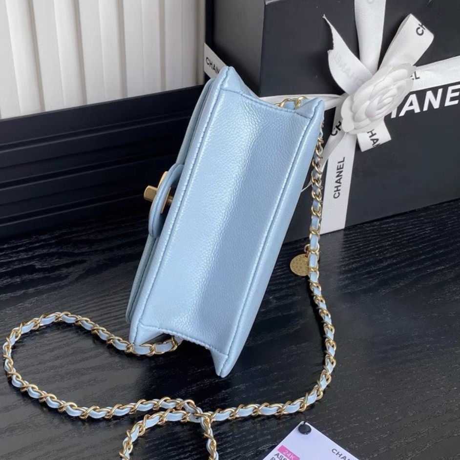 CHANEL 24k Medium Flap Chain Coin Caviar Leather