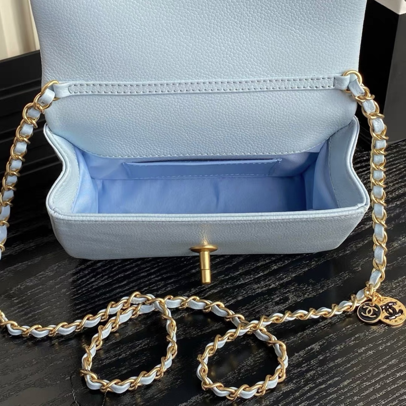 CHANEL 24k Medium Flap Chain Coin Caviar Leather