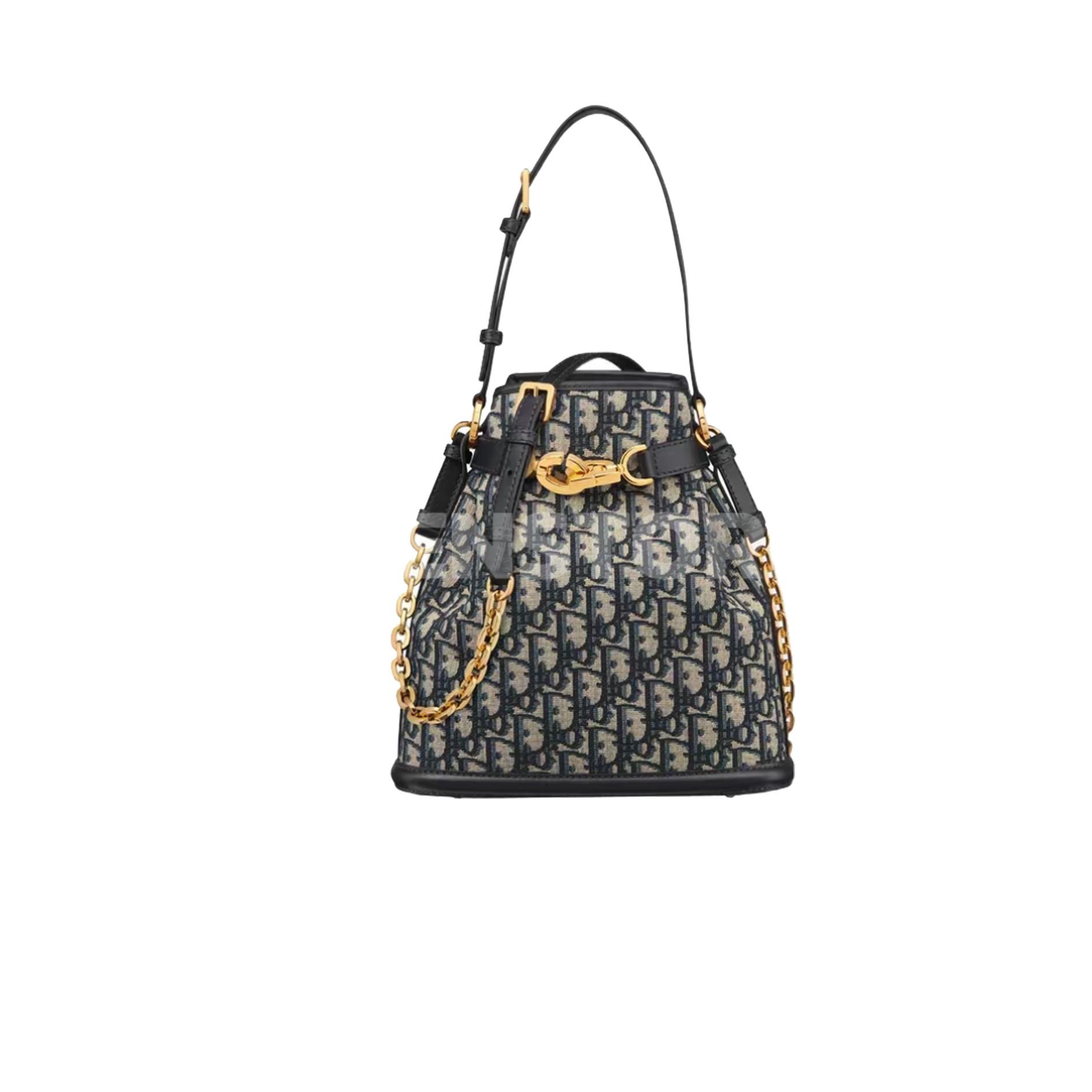 DIOR C'est Dior Blue Oblique in Jacquard/Calf Bucket Bag