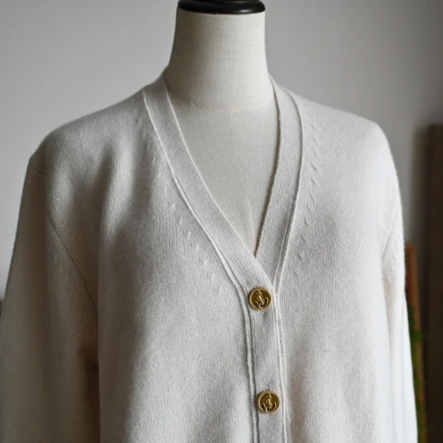 CELINE Vintage Parisian Gold Button Cashmere Cardigan