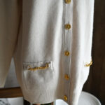 CELINE Vintage Parisian Gold Button Cashmere Cardigan