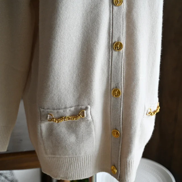 CELINE Vintage Parisian Gold Button Cashmere Cardigan