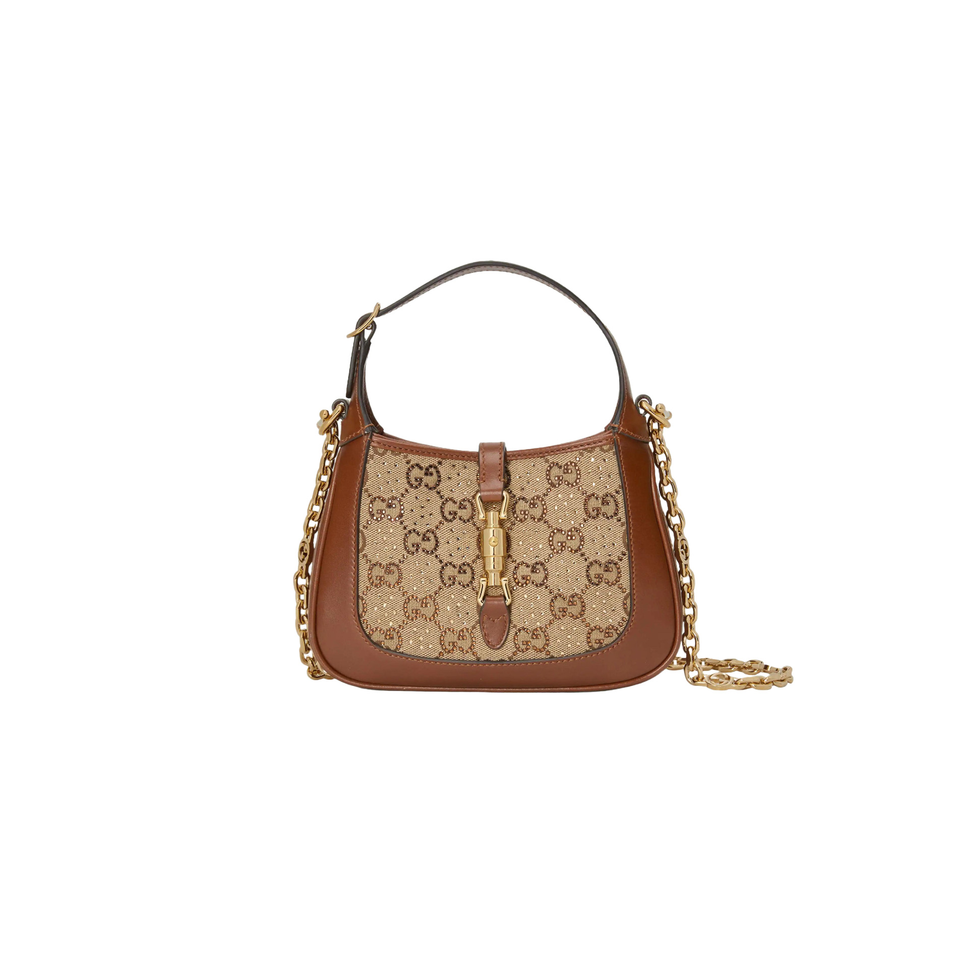 GUCCI Jackie 1961 Gold Lock Monogram Canvas