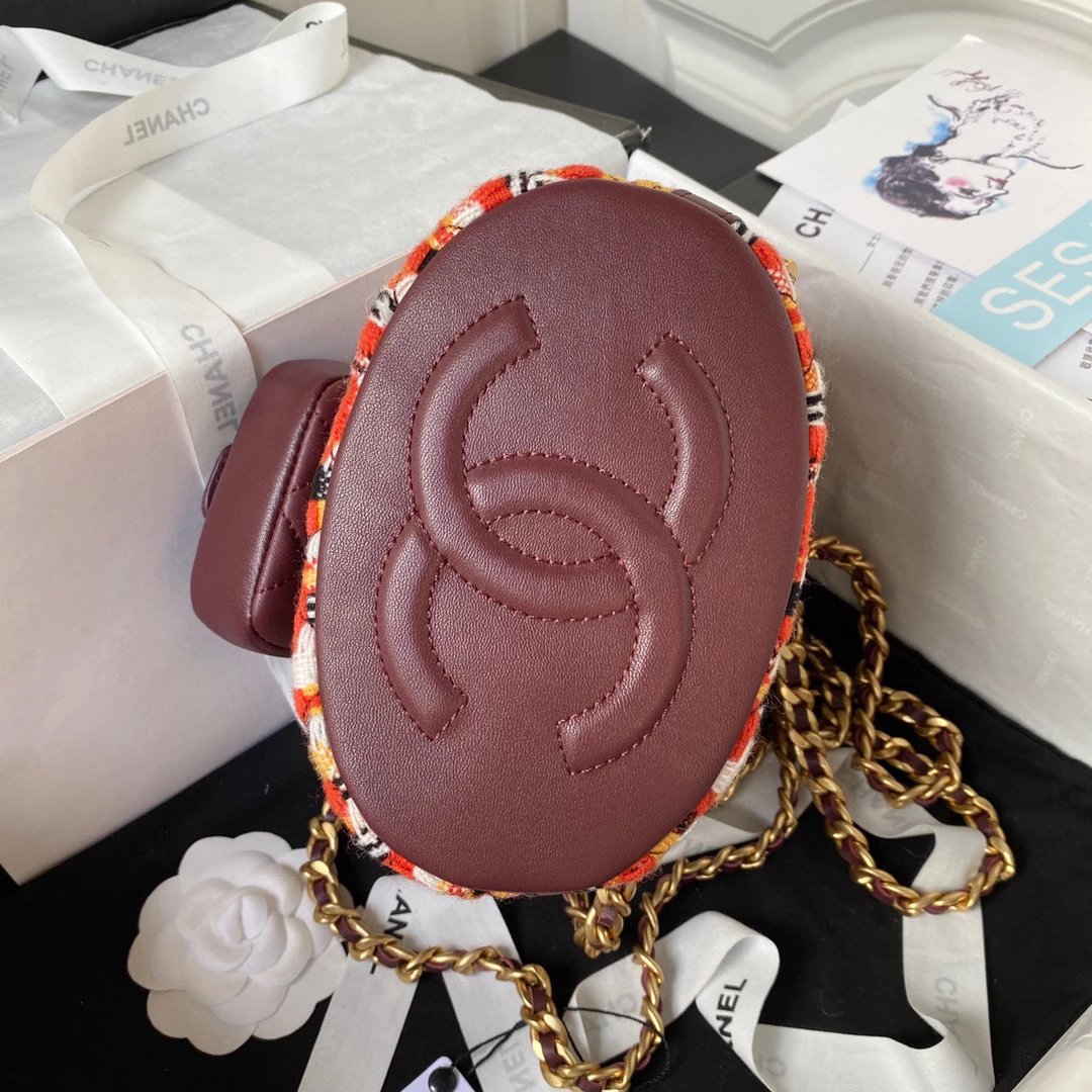 CHANEL 23A Quilted Chain Backpack in Wool Tweed