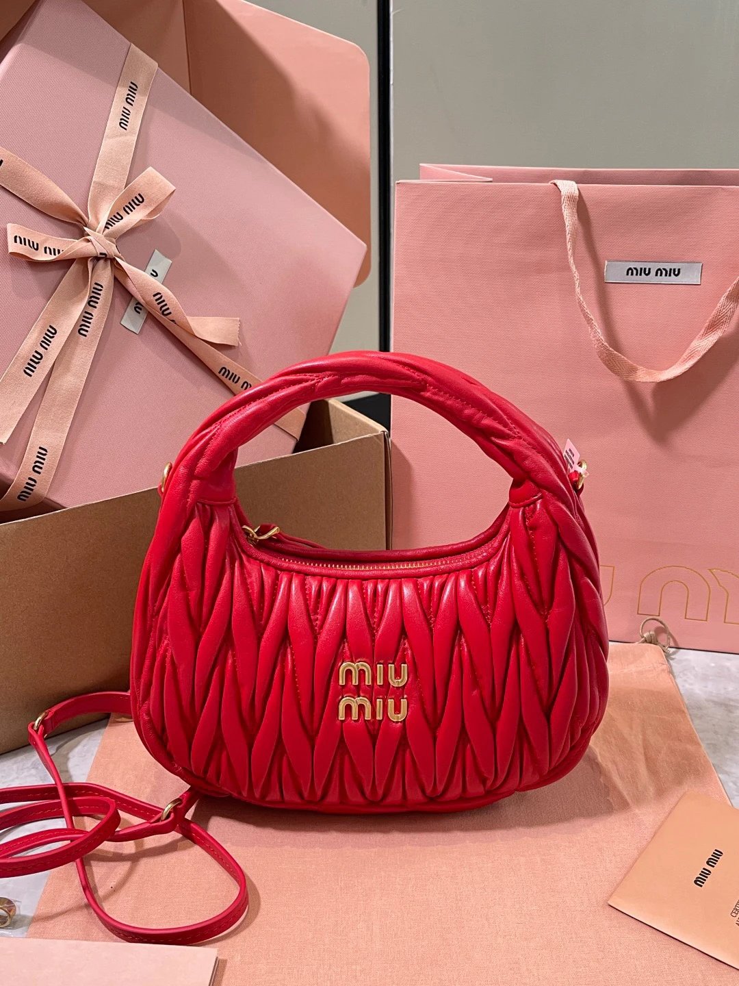 MiuMiu Wander matelassé nappa leather hobo bag