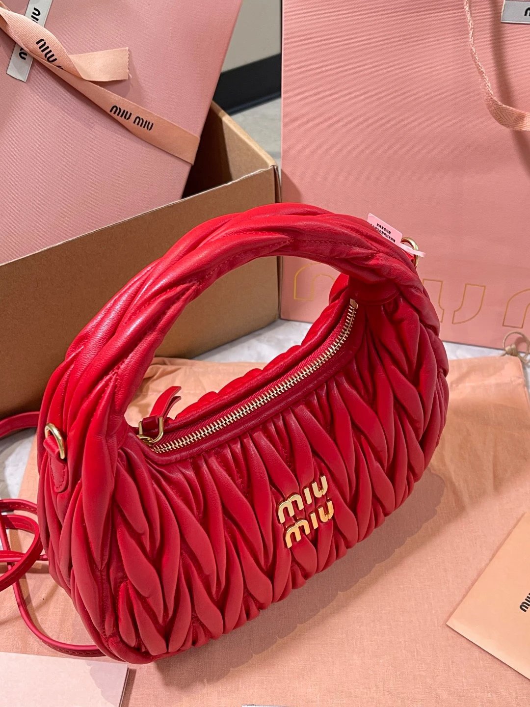 MiuMiu Wander matelassé nappa leather hobo bag