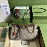 GUCCI Ophidia Strawberry Logo Pendant Chain Canvas with Leather Trim Underarm Bag