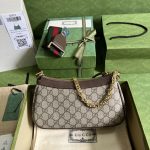 GUCCI Ophidia Strawberry Logo Pendant Chain Canvas with Leather Trim Underarm Bag