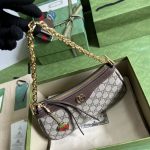 GUCCI Ophidia Strawberry Logo Pendant Chain Canvas with Leather Trim Underarm Bag
