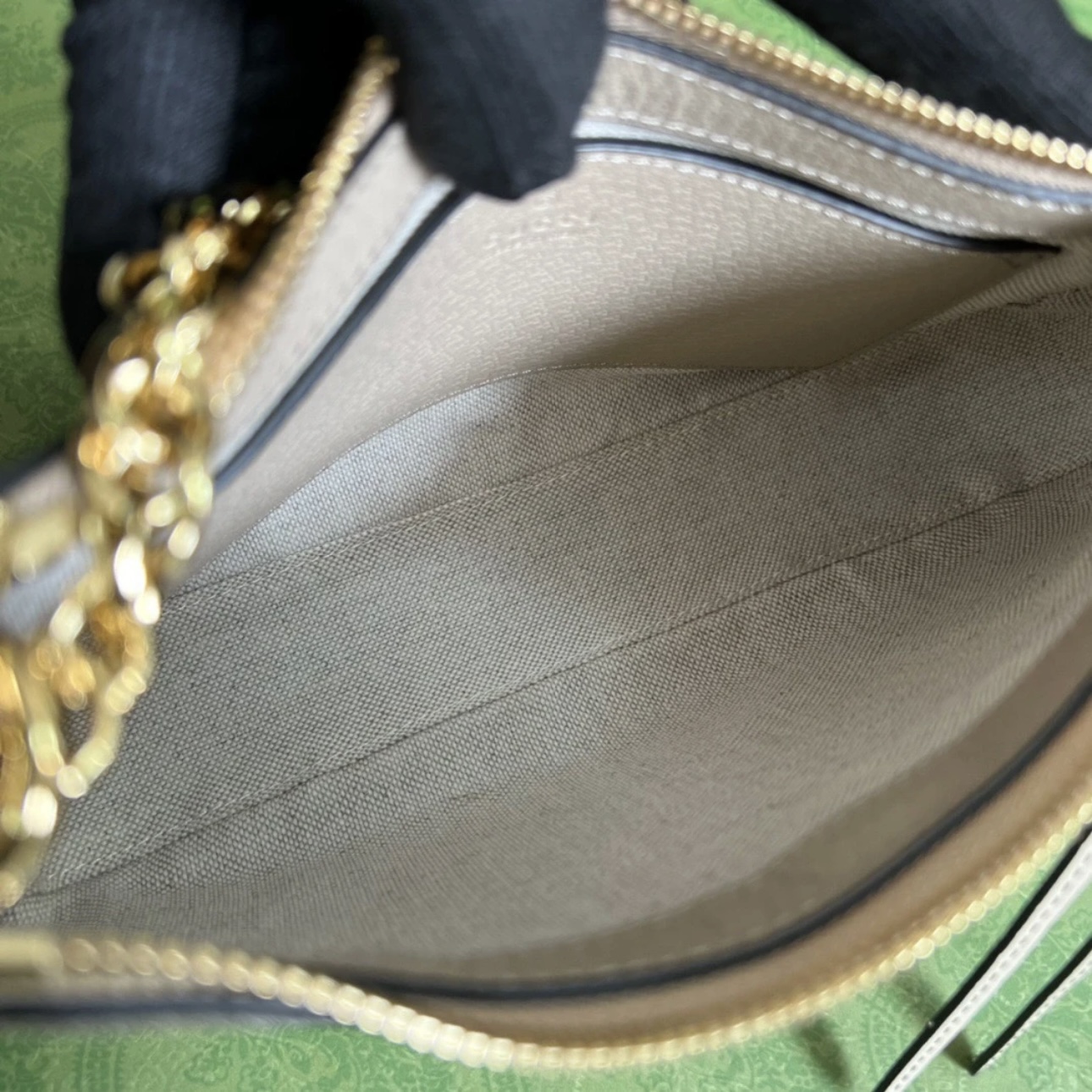 GUCCI Ophidia Strawberry Logo Pendant Chain Canvas with Leather Trim Underarm Bag