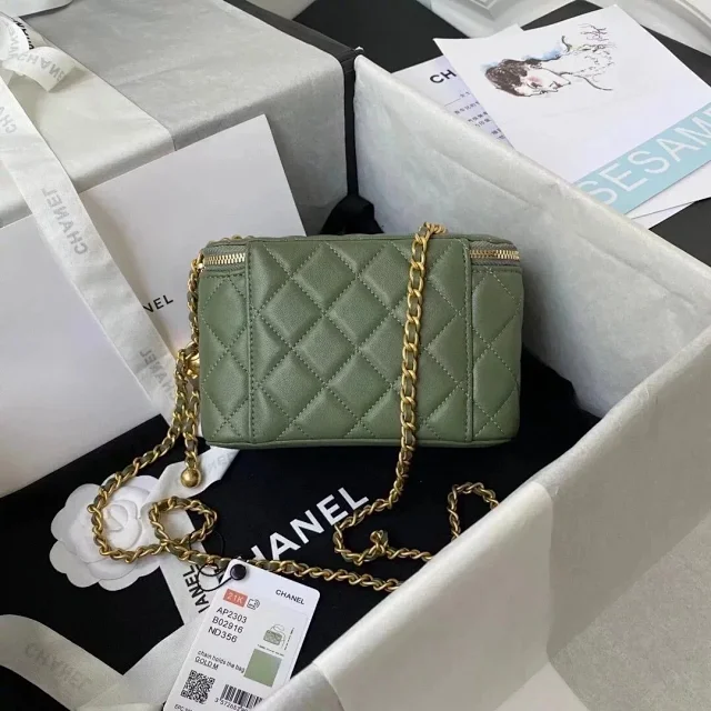 CHANEL Lambskin Vanity Case with Gold Ball