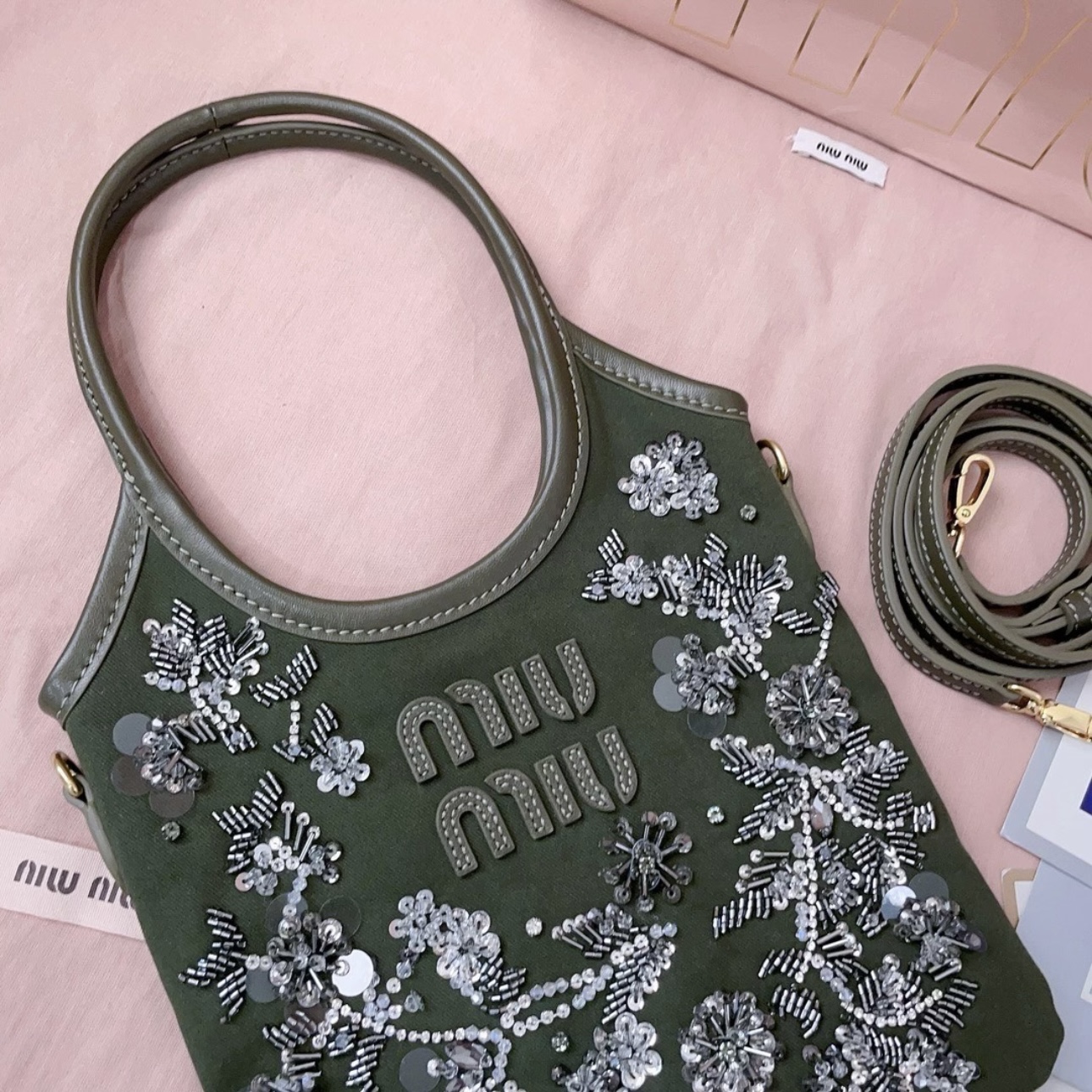 MIUMIU IVY embroidered gabardine bag