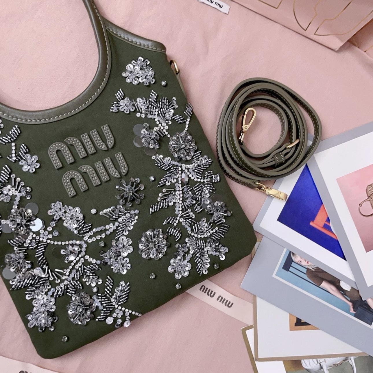 MIUMIU IVY embroidered gabardine bag