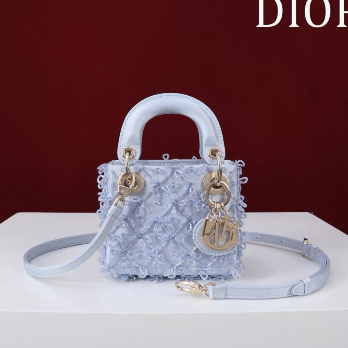 DIOR Lady Dior Mirco Ice Crystal Blue Embroidered Beaded  Bag