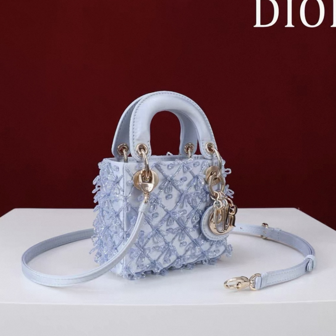 DIOR Lady Dior Mirco Ice Crystal Blue Embroidered Beaded  Bag