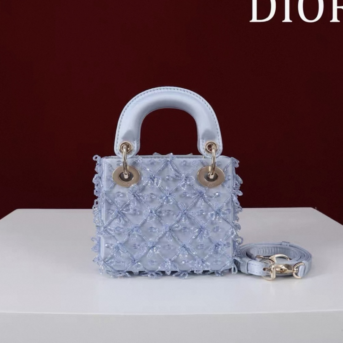 DIOR Lady Dior Mirco Ice Crystal Blue Embroidered Beaded  Bag