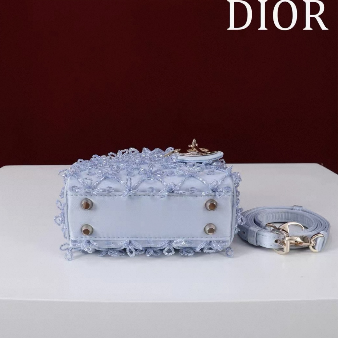 DIOR Lady Dior Mirco Ice Crystal Blue Embroidered Beaded  Bag