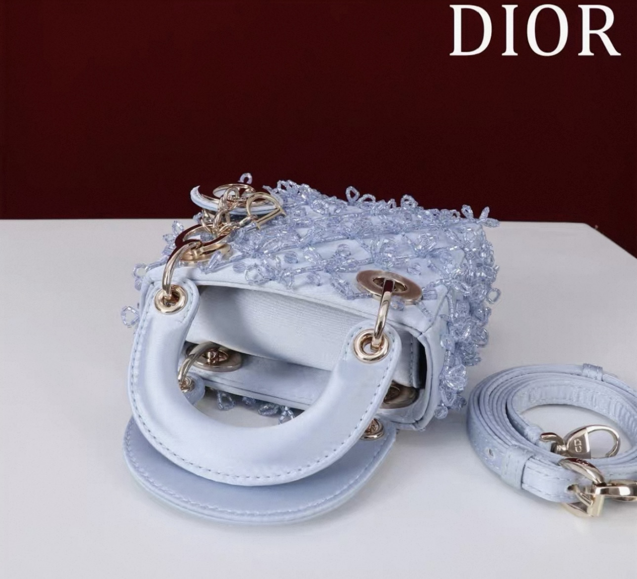 DIOR Lady Dior Mirco Ice Crystal Blue Embroidered Beaded  Bag
