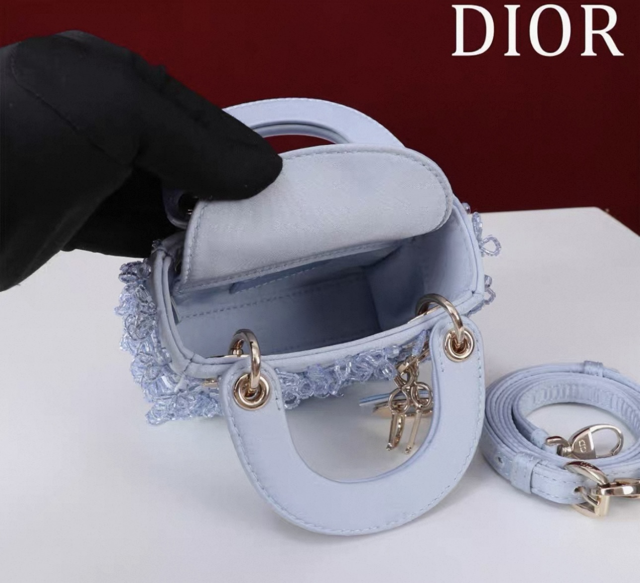 DIOR Lady Dior Mirco Ice Crystal Blue Embroidered Beaded  Bag