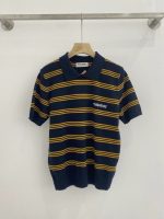 MIUMIU Navy Striped Cashmere And Silk Polo Sweater