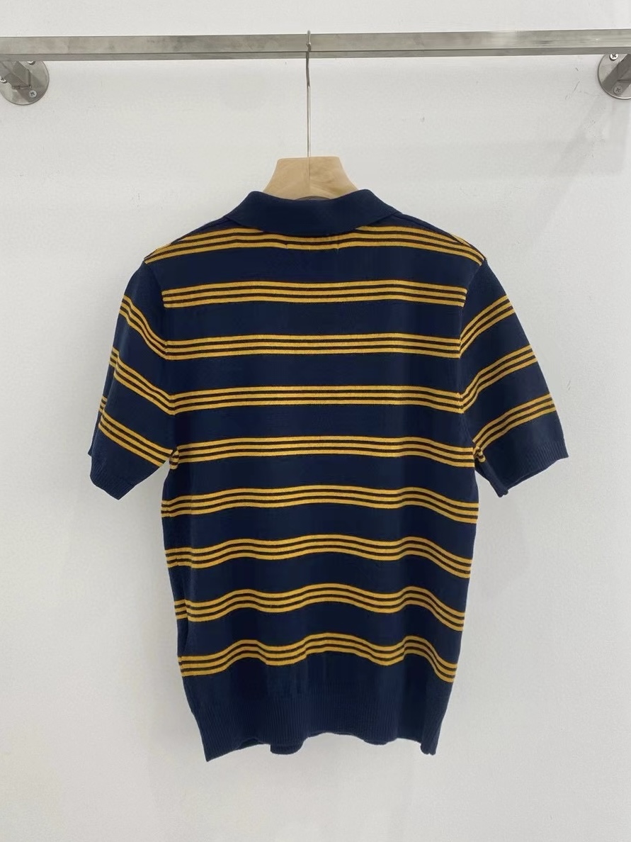 MIUMIU Navy Striped Cashmere And Silk Polo Sweater