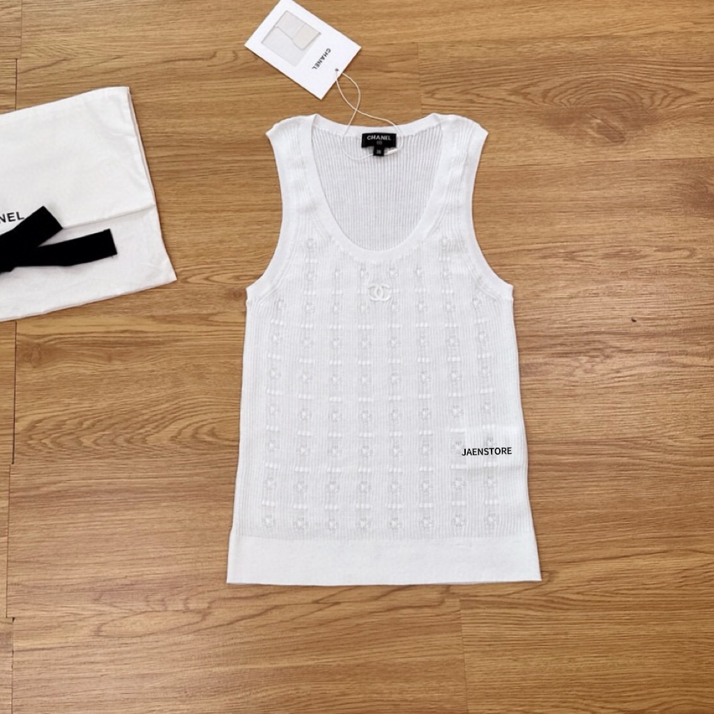 CHANEL 24B Openwork Embroidered Knit Vest