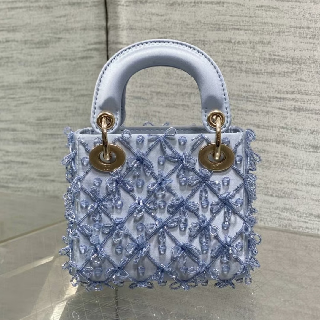 DIOR Lady Dior Mirco Ice Crystal Blue Embroidered Beaded  Bag