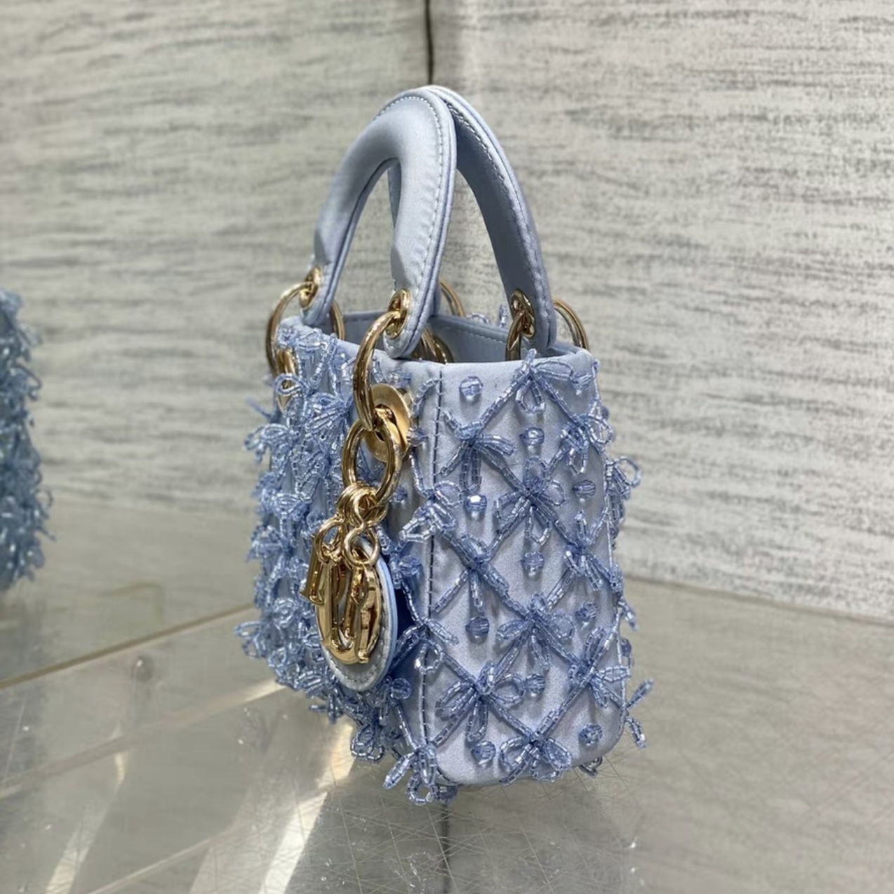 DIOR Lady Dior Mirco Ice Crystal Blue Embroidered Beaded  Bag
