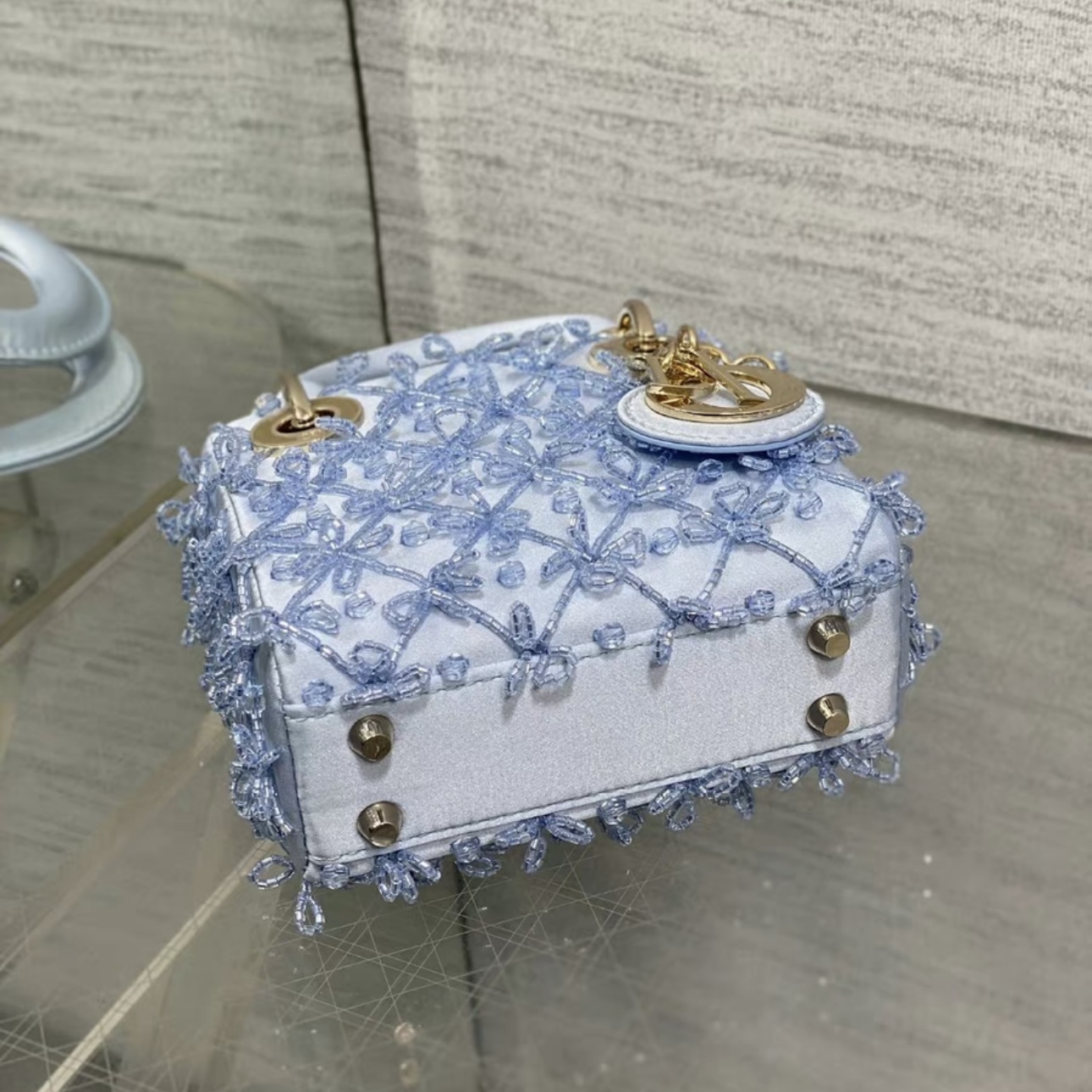 DIOR Lady Dior Mirco Ice Crystal Blue Embroidered Beaded  Bag