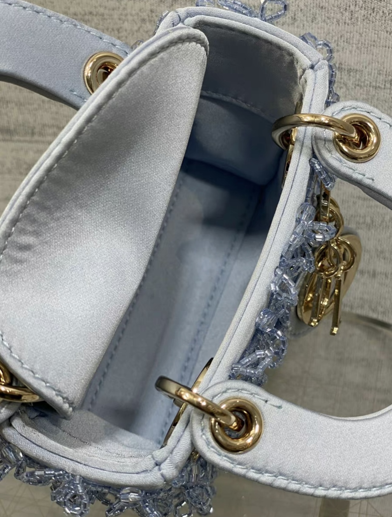 DIOR Lady Dior Mirco Ice Crystal Blue Embroidered Beaded  Bag