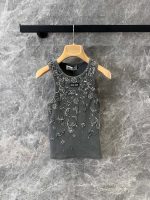 MIUMIU Garment-dyed embroidered ribbed knit jersey top