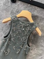 MIUMIU Garment-dyed embroidered ribbed knit jersey top